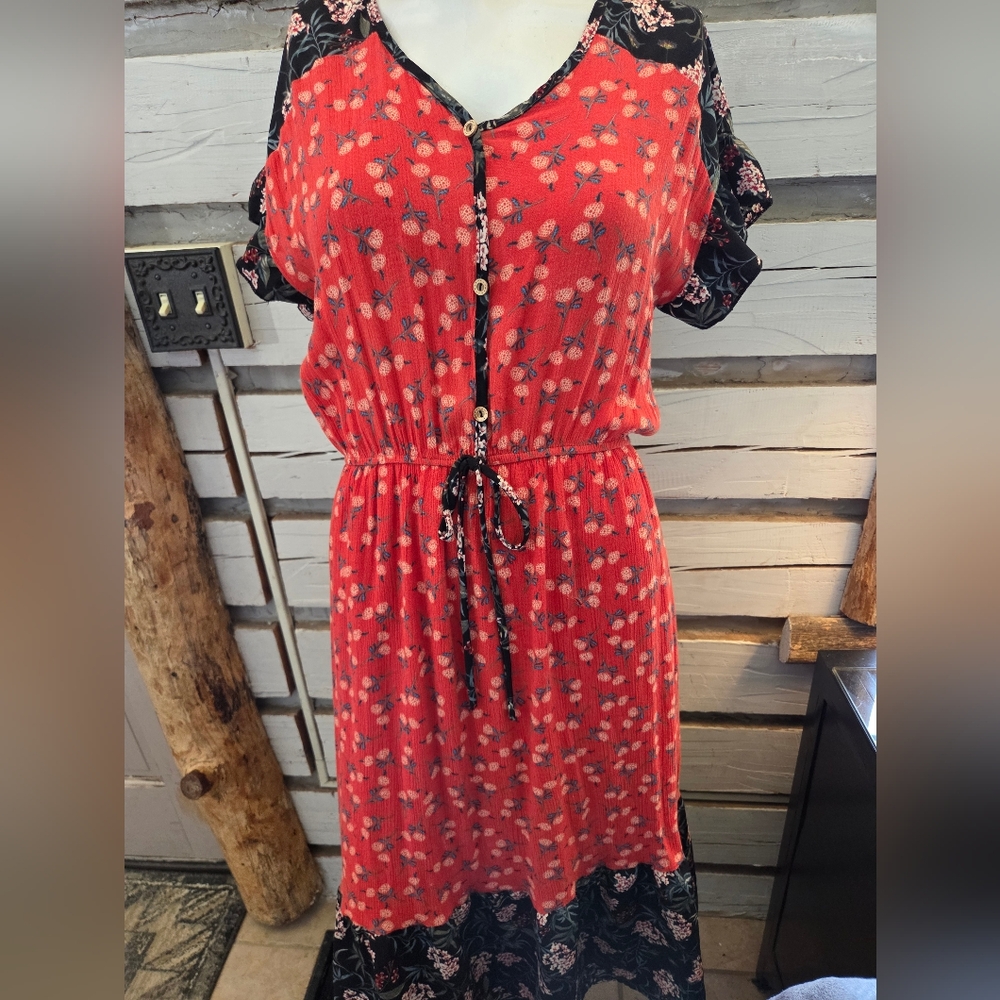 Floral Red Button-Down Dress